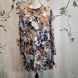 Pinc Floral Jersey Long Sleeve Short Dress Tunic
